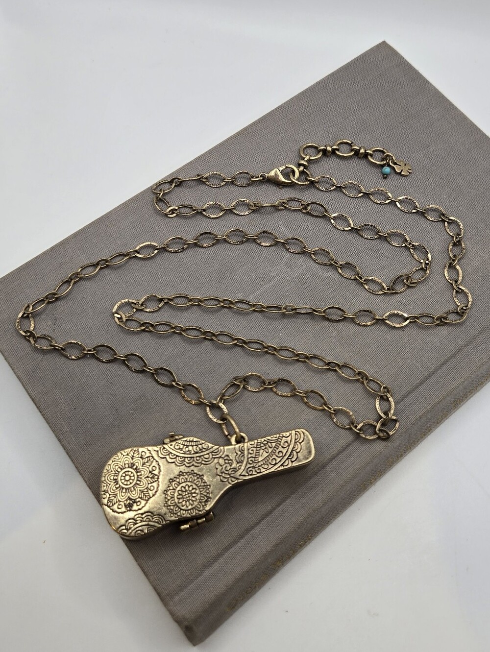 Lucky Brand Goldtone Festival Guitar Locket Necklace 32” Musician Boho Eclectic
